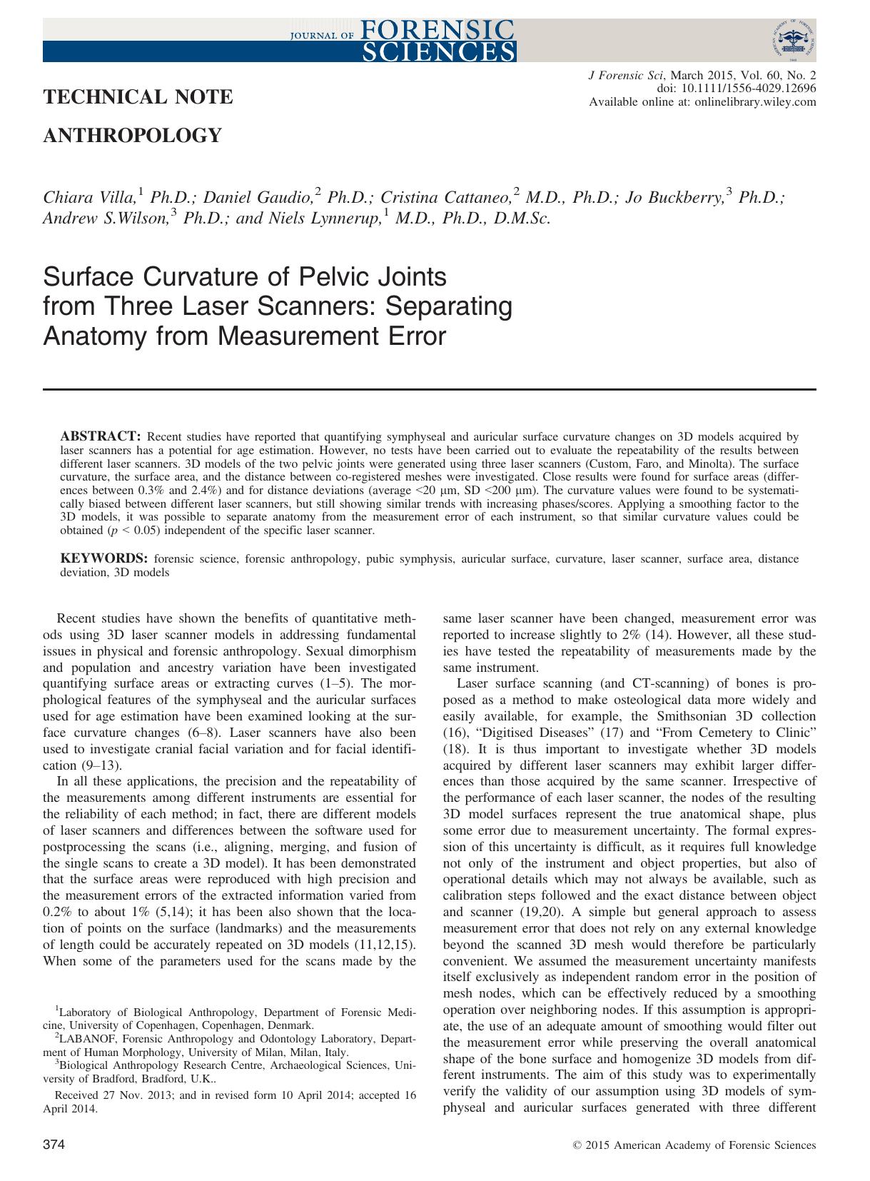 Surface Curvature of Pelvic Joints from Three Laser Scanners: Separating Anatomy from Measurement Error by Unknown