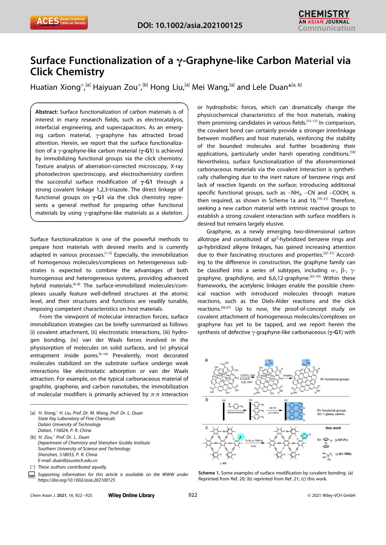 Surface Functionalization of a Î³âGraphyneâlike Carbon Material via Click Chemistry by Unknown