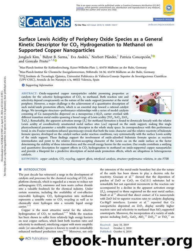 Surface Lewis Acidity of Periphery Oxide Species as a General Kinetic Descriptor for CO2 Hydrogenation to Methanol on Supported Copper Nanoparticles by Jonglack Kim Bidyut B. Sarma Eva Andrés Norbert Pfänder Patricia Concepción & Gonzalo Prieto