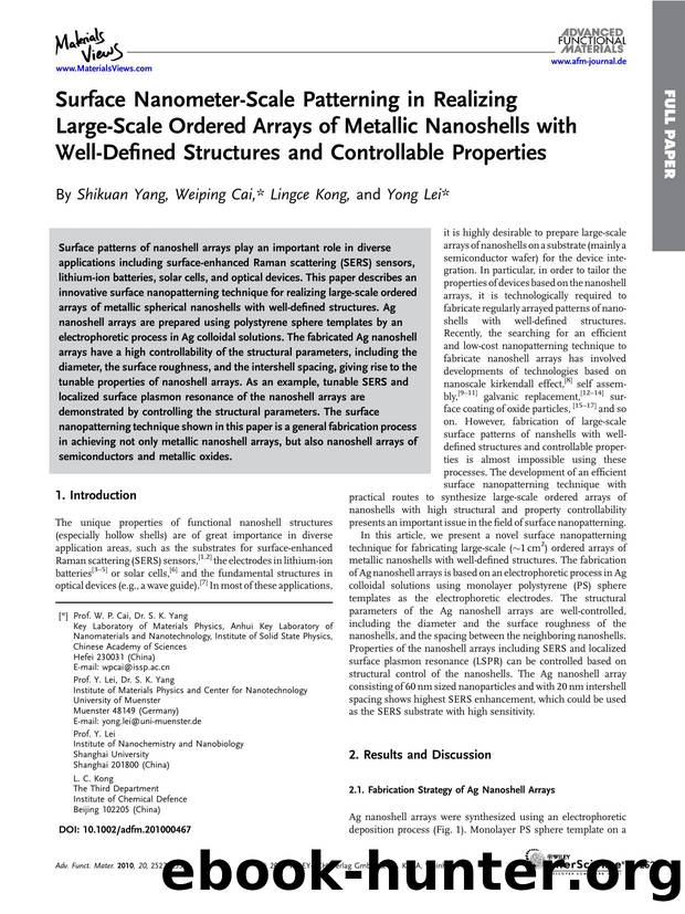 Surface NanometerScale Patterning in Realizing LargeScale Ordered Arrays of Metallic Nanoshells with WellDefined Structures and Controllable Properties by Unknown