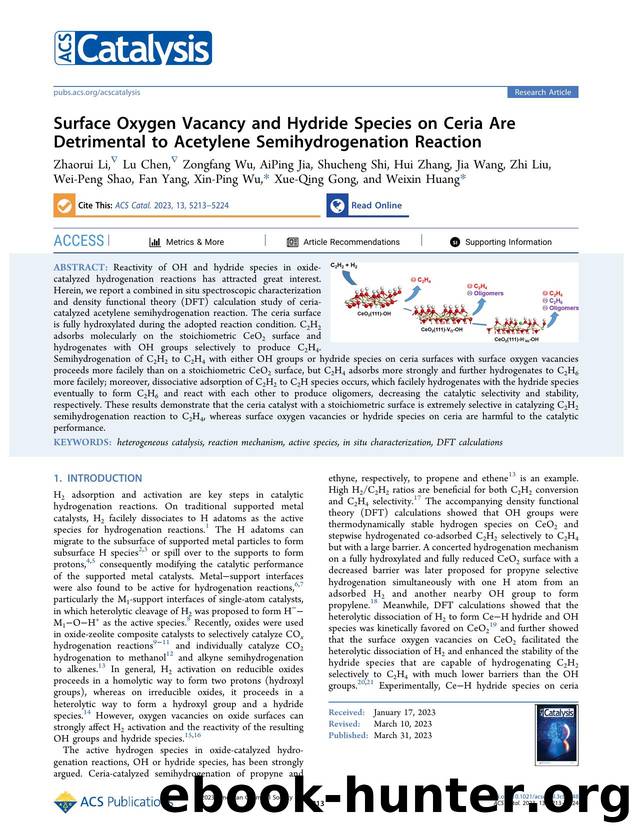 Surface Oxygen Vacancy and Hydride Species on Ceria Are Detrimental to Acetylene Semihydrogenation Reaction by unknow