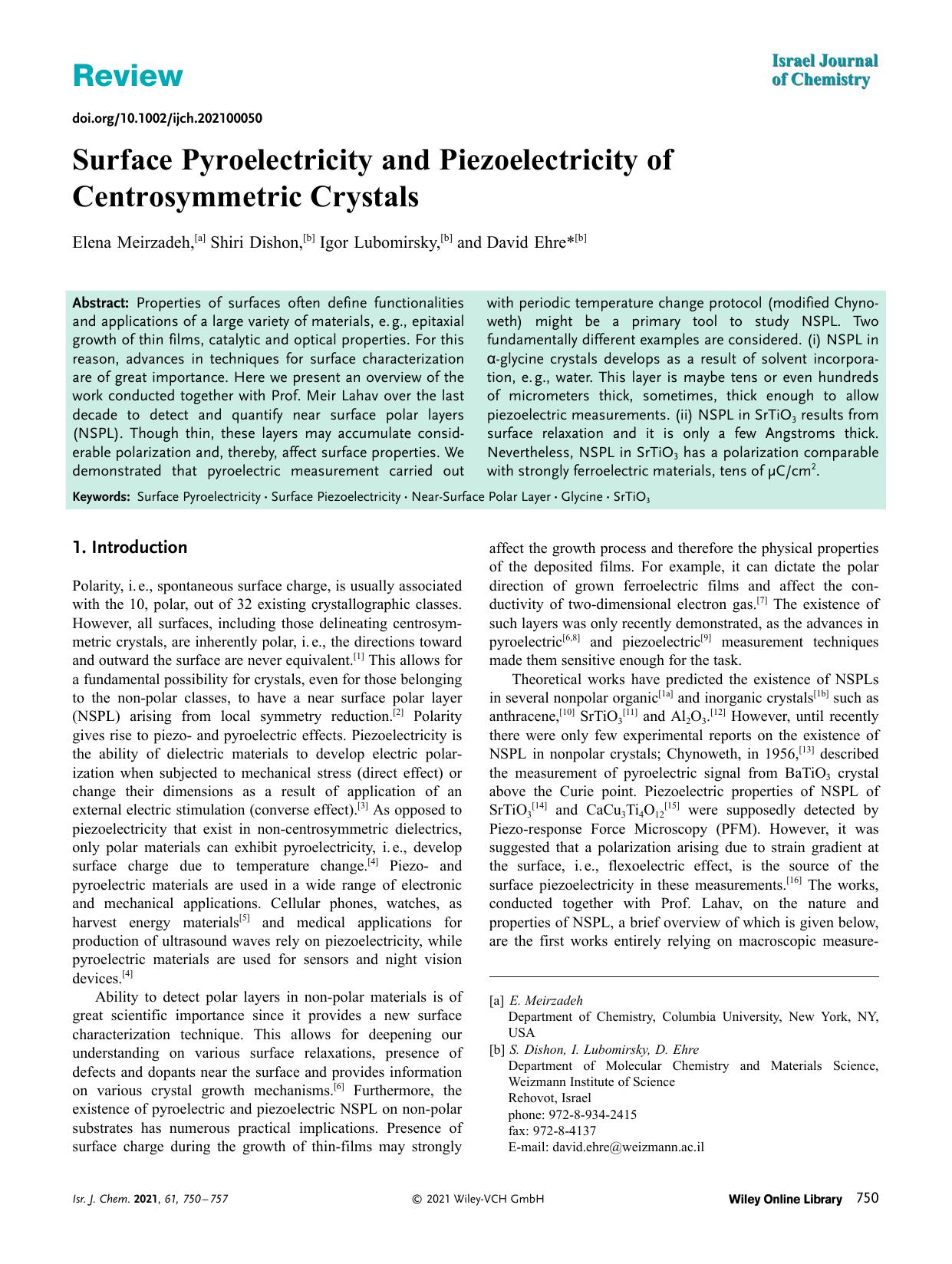 Surface Pyroelectricity and Piezoelectricity of Centrosymmetric Crystals by Unknown
