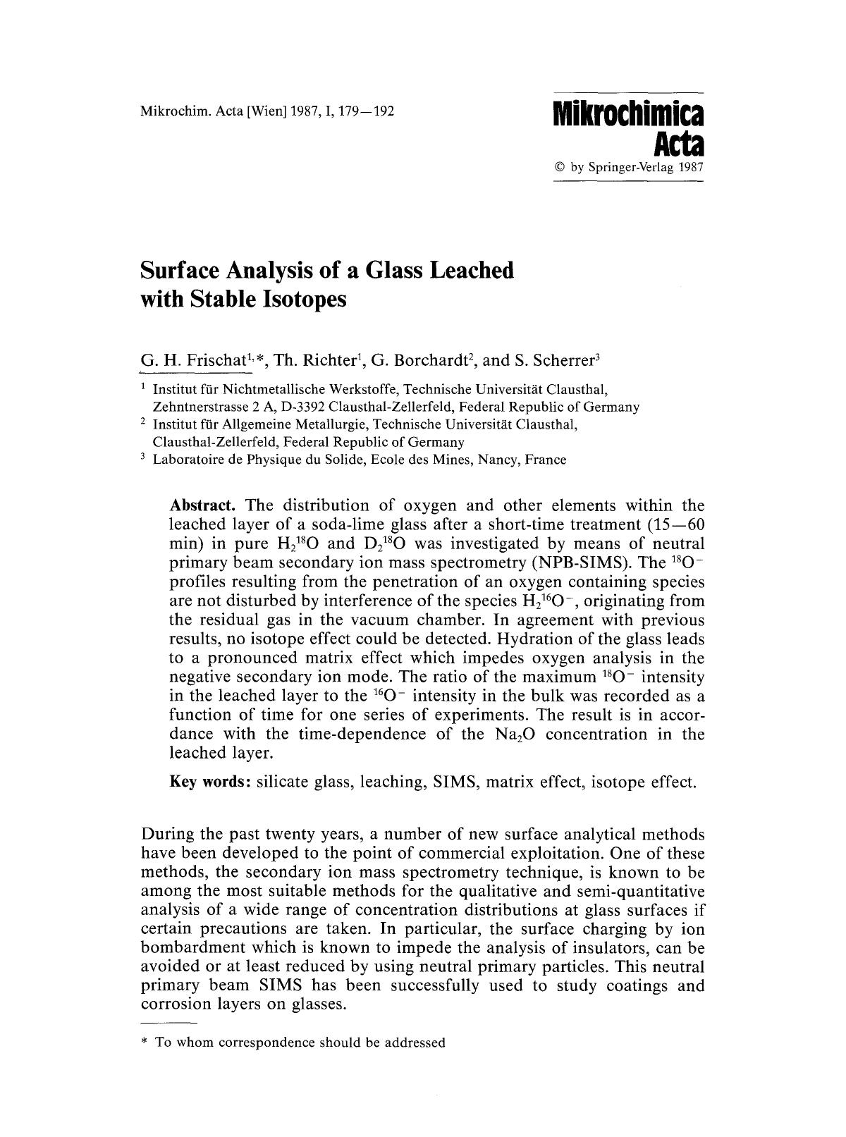Surface analysis of a glass leached with stable isotopes by Unknown