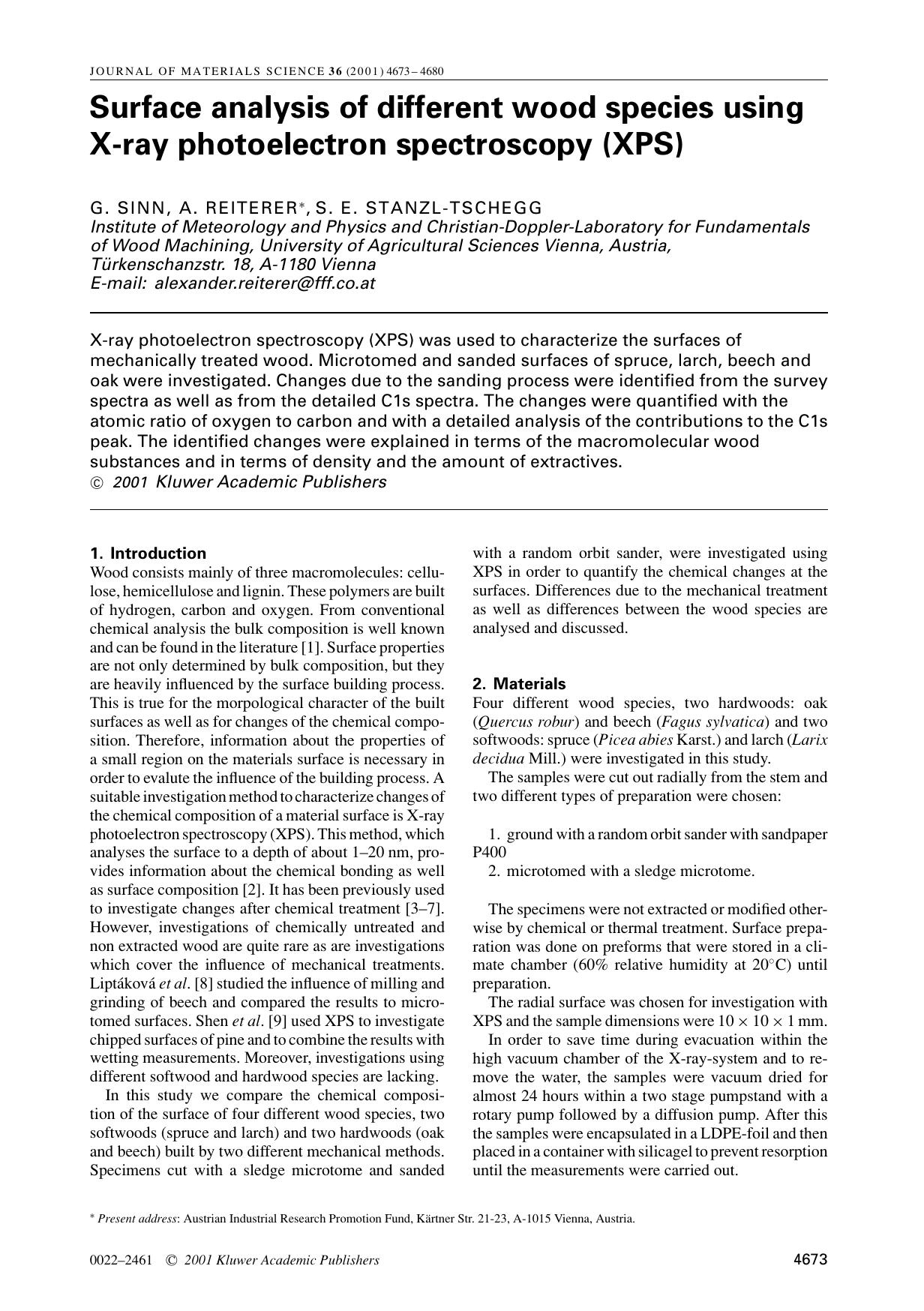 Surface analysis of different wood species using X-ray photoelectron spectroscopy (XPS) by Unknown