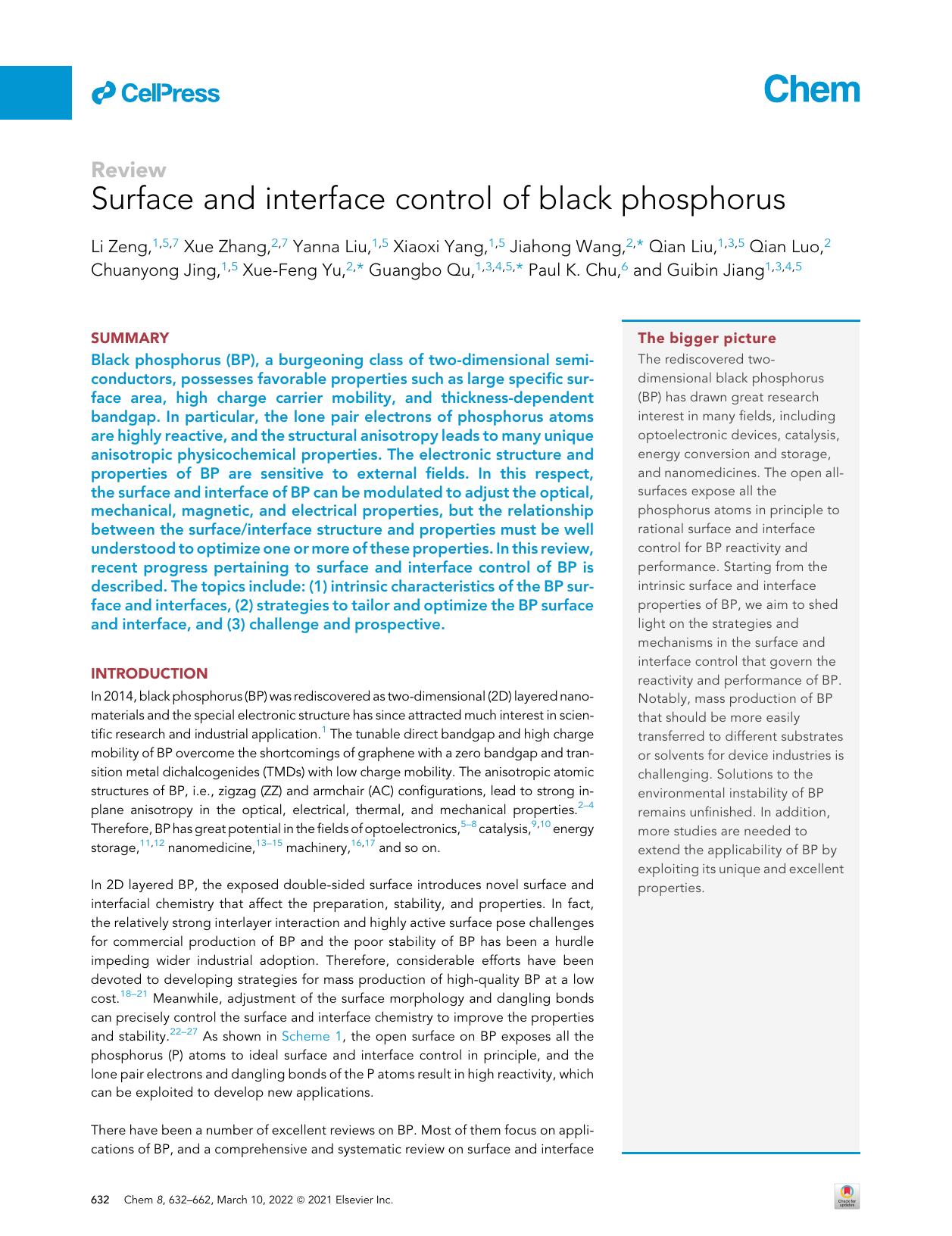 Surface and interface control of black phosphorus by unknow