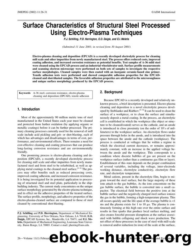 Surface characteristics of structural steel processed using electro-plasma techniques by Unknown