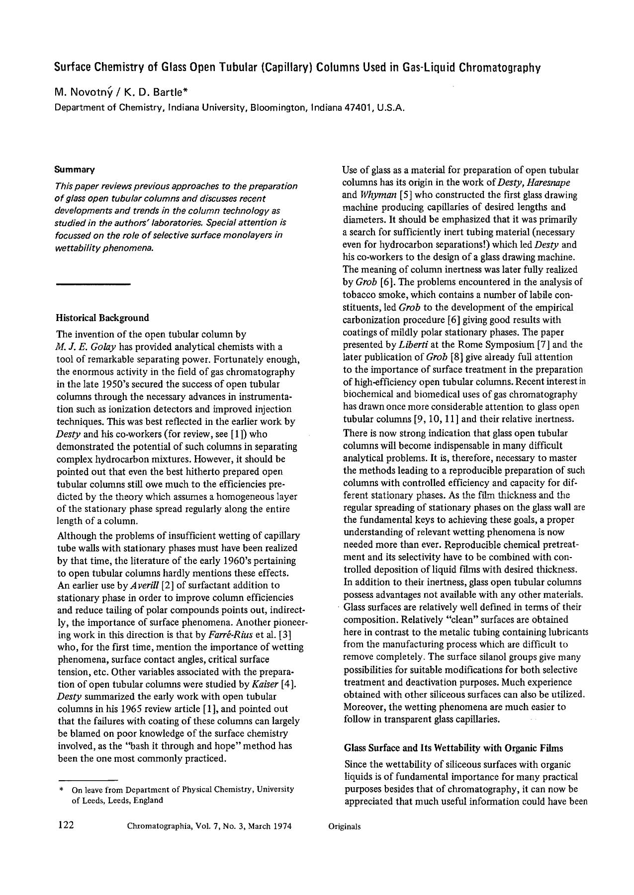 Surface chemistry of glass open tubular (capillary) columns used in gas-liquid chromatography by Unknown