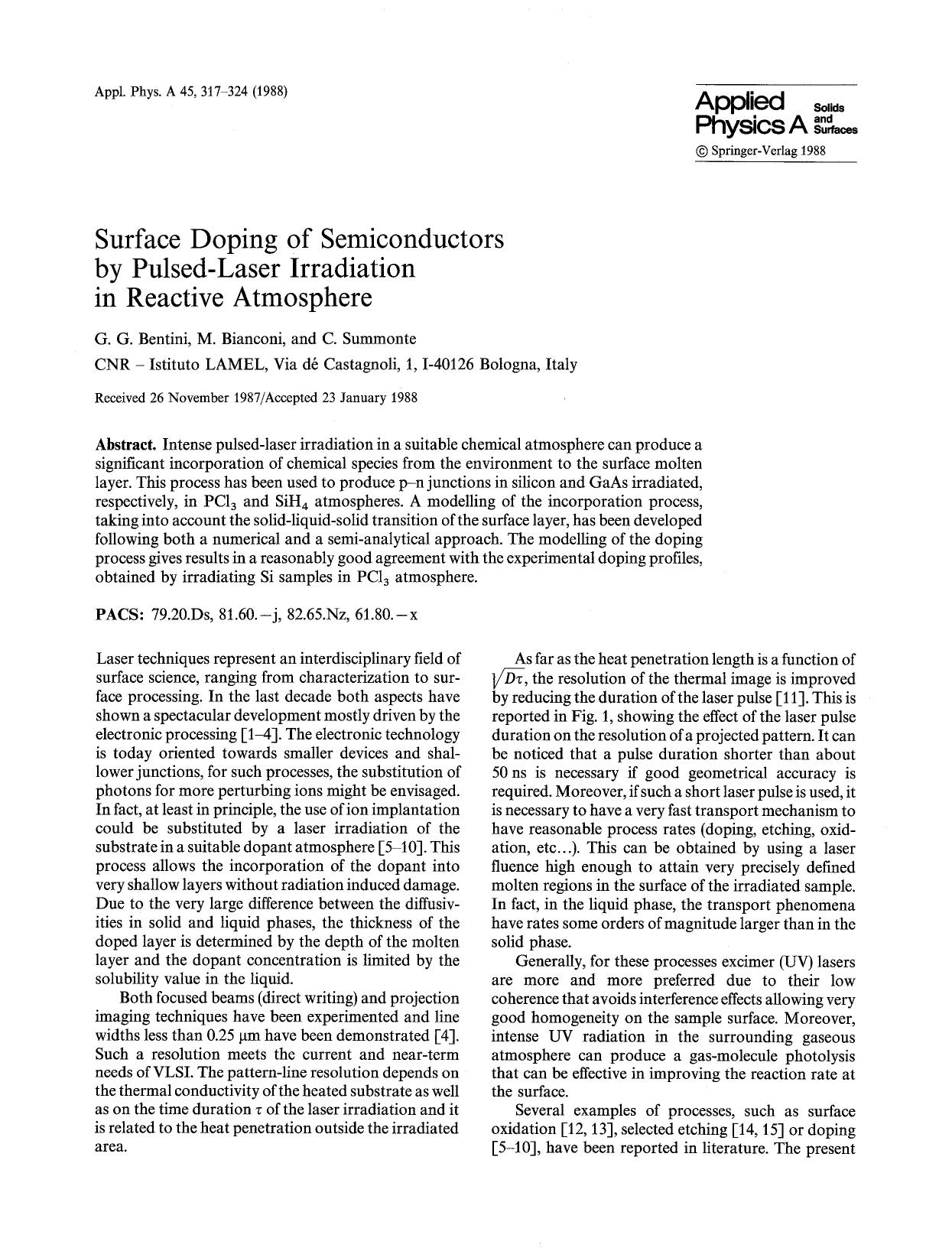 Surface doping of semiconductors by pulsed-laser irradiation in reactive atmosphere by Unknown