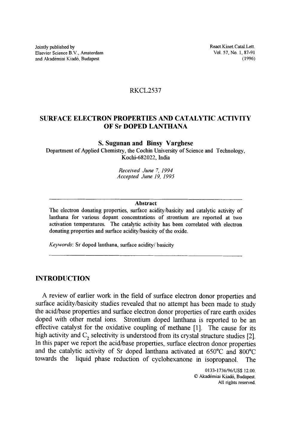Surface electron properties and catalytic activity of Sr doped lanthana by Unknown