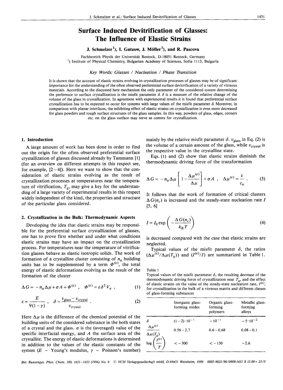 Surface induced devitrification of glasses: The influence of elastic strains by Unknown