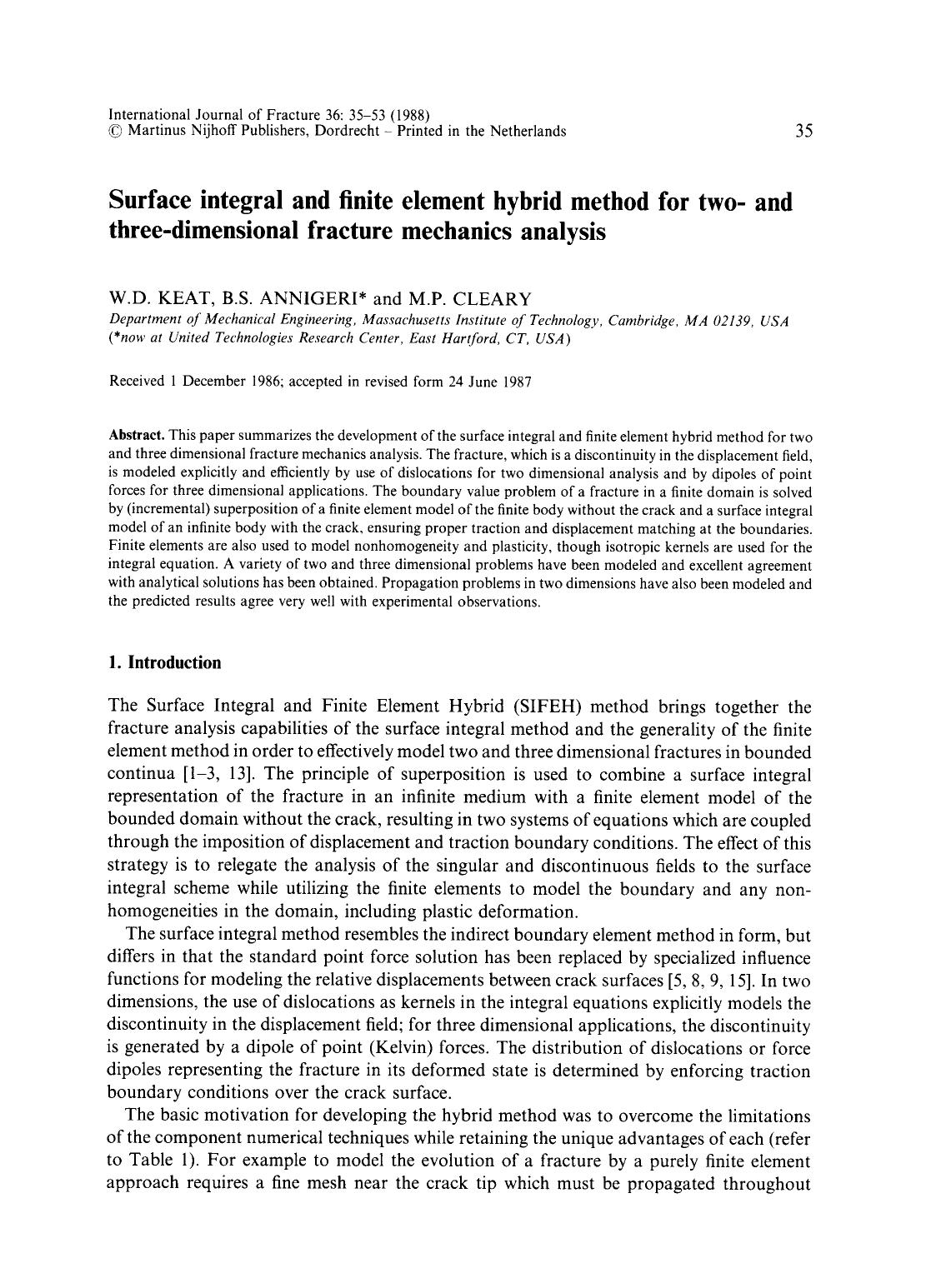 Surface integral and finite element hybrid method for two- and three-dimensional fracture mechanics analysis by Unknown