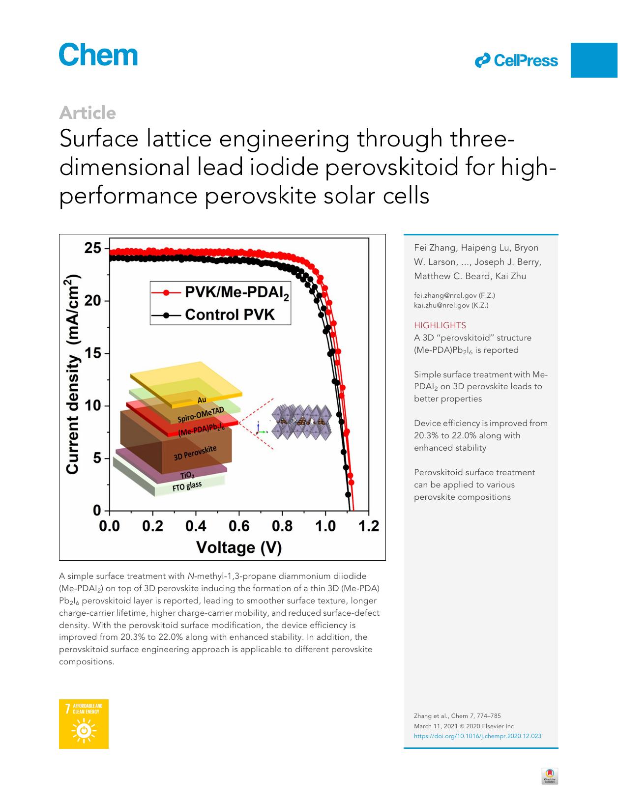 Surface lattice engineering through three-dimensional lead iodide perovskitoid for high-performance perovskite solar cells by unknow