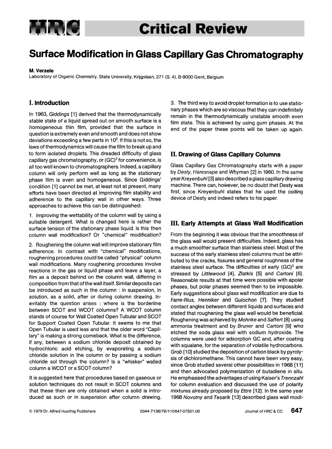 Surface modification in glass capillary gas chromatography by Unknown
