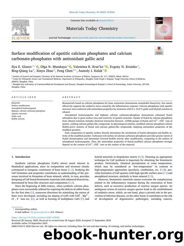 Surface modification of apatitic calcium phosphates and calcium carbonate-phosphates with antioxidant gallic acid by unknow