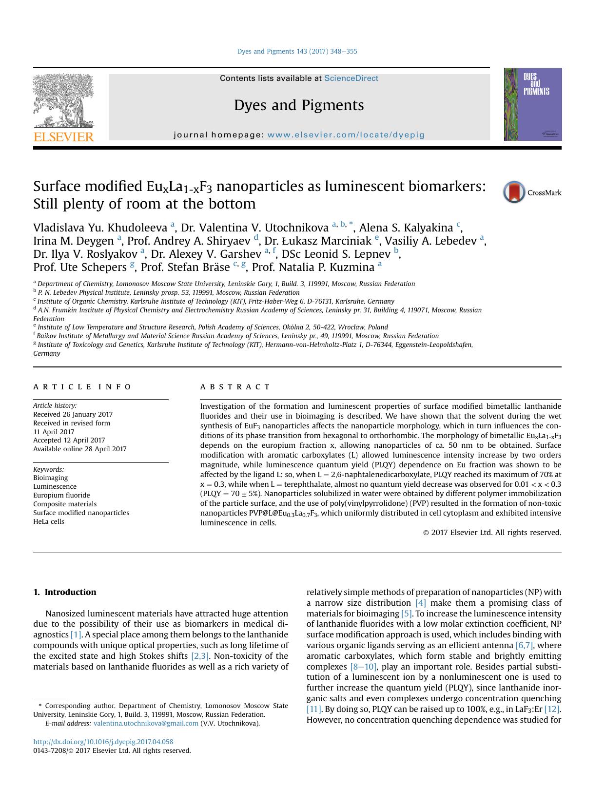 Surface modified EuxLa1-xF3 nanoparticles as luminescent biomarkers: Still plenty of room at the bottom by unknow