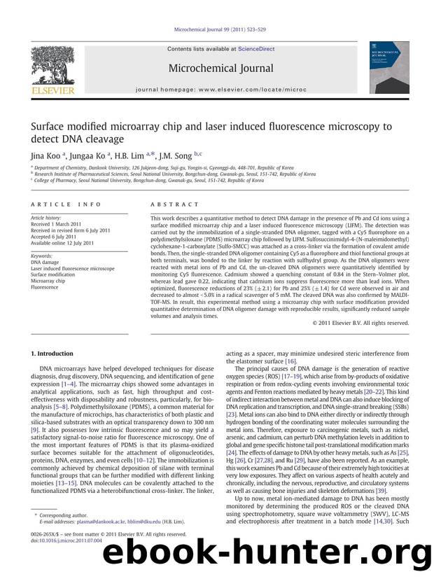 Surface modified microarray chip and laser induced fluorescence microscopy to detect DNA cleavage by Jina Koo & Jungaa Ko & H.B. Lim & J.M. Song