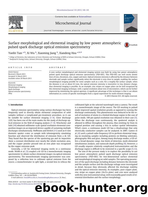 Surface morphological and elemental imaging by low power atmospheric pulsed spark discharge optical emission spectrometry by Yunfei Tian & Xi Wu & Xiaoming Jiang & Xiandeng Hou
