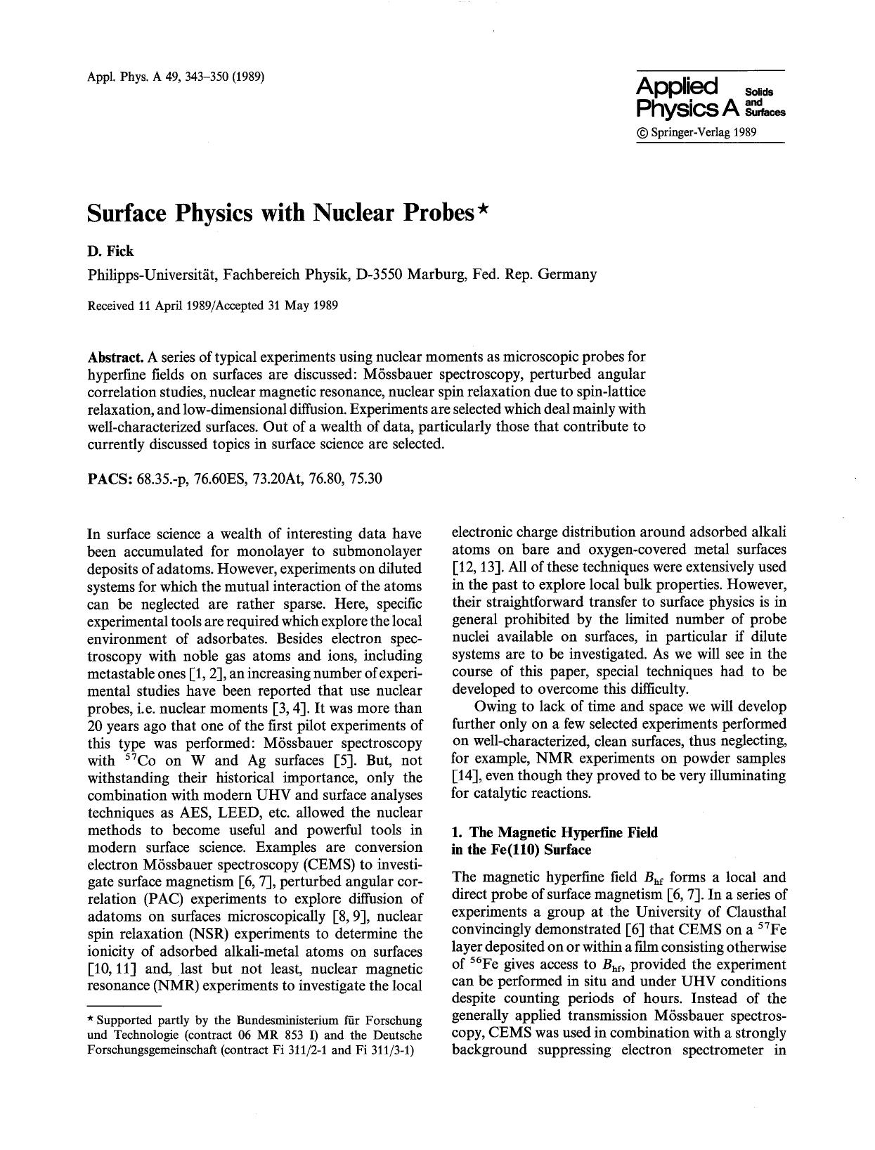 Surface physics with nuclear probes by Unknown