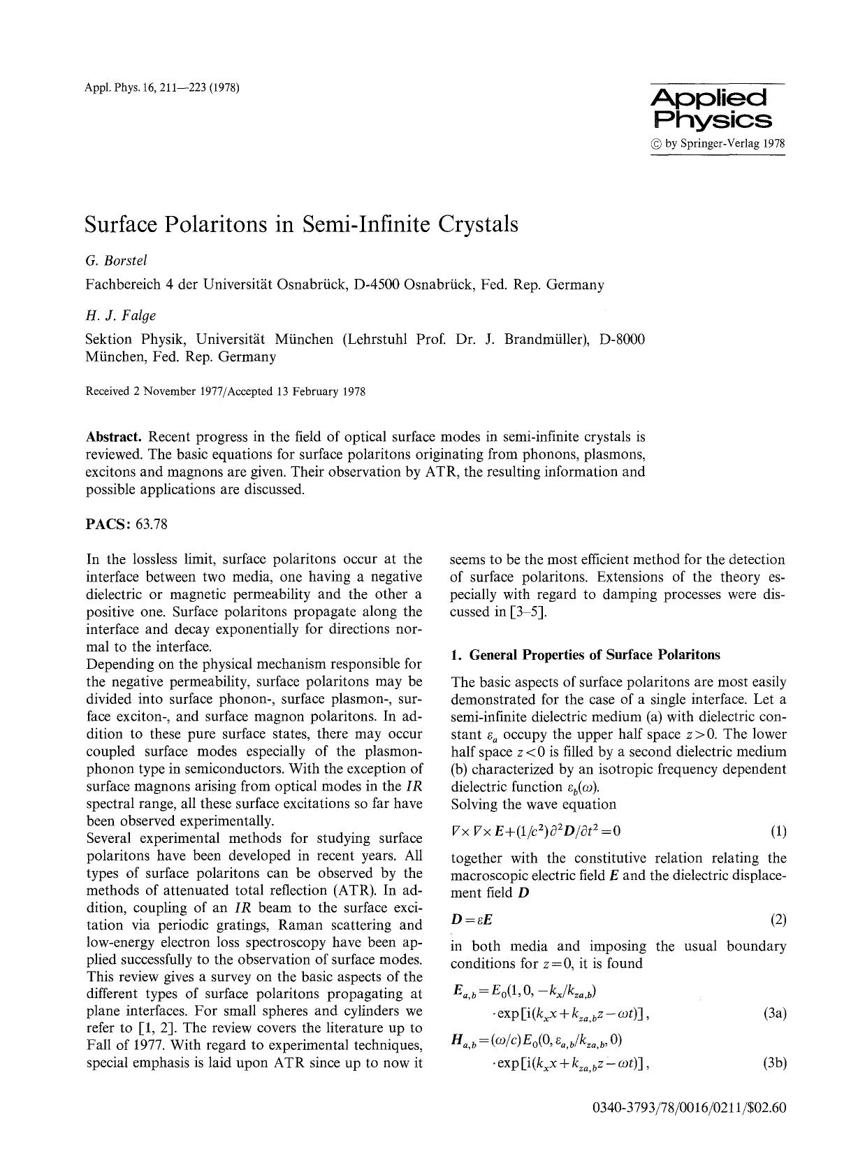 Surface polaritons in semi-infinite crystals by Unknown