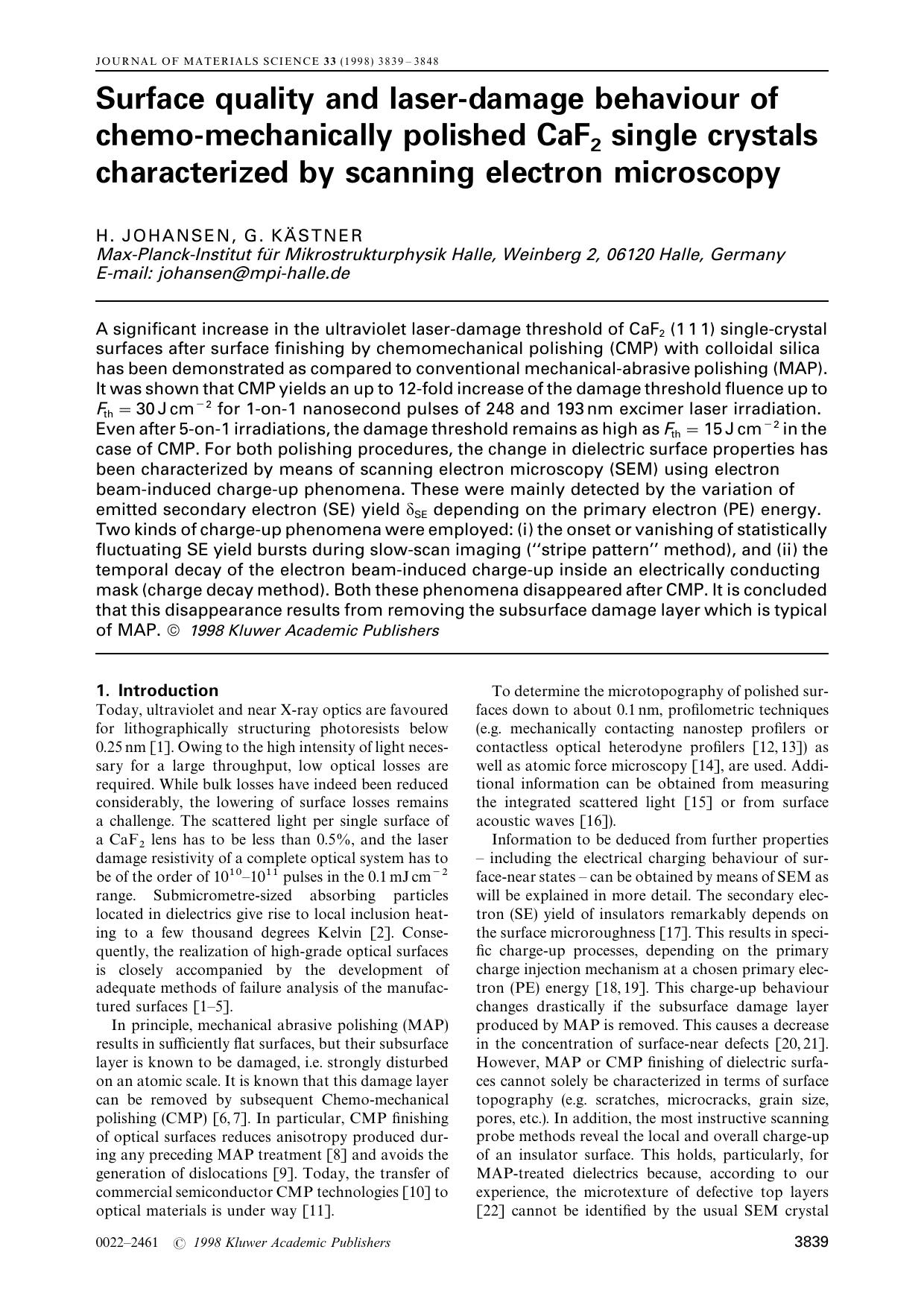 Surface quality and laser-damage behaviour of chemo-mechanically polished CaF2 single crystals characterized by scanning electron microscopy by Unknown