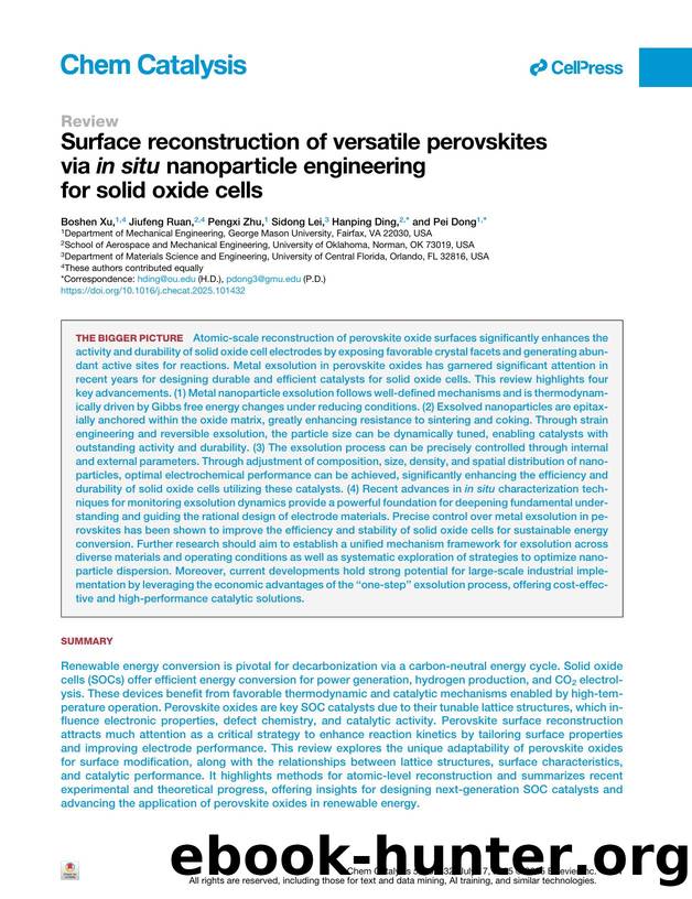 Surface reconstruction of versatile perovskites via in situ nanoparticle engineering for solid oxide cells by Boshen Xu & Jiufeng Ruan & Pengxi Zhu & Sidong Lei & Hanping Ding & Pei Dong
