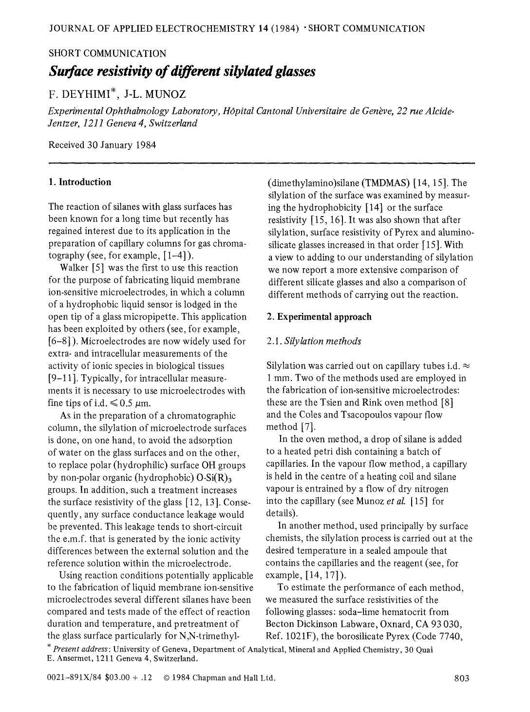 Surface resistivity of different silylated glasses by Unknown