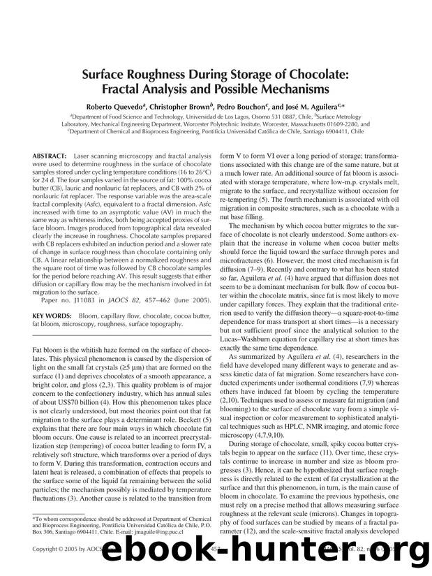 Surface roughness during storage of chocolate: Fractal analysis and possible mechanisms by Unknown