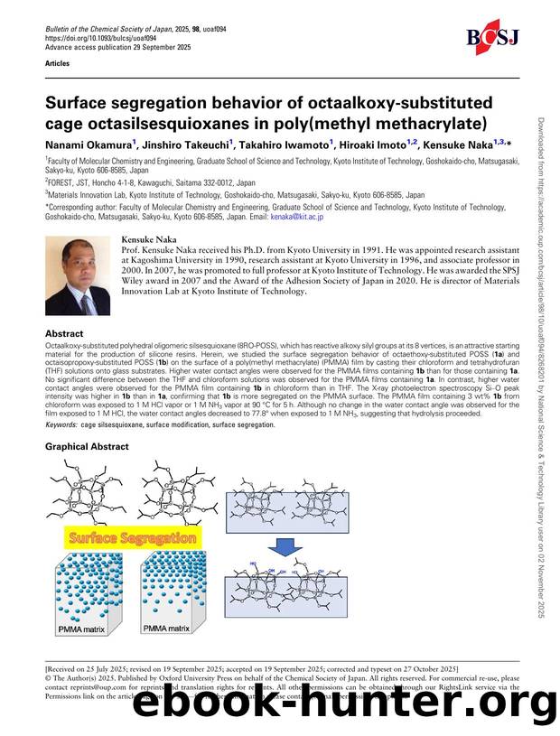 Surface segregation behavior of octaalkoxy-substituted cage octasilsesquioxanes in poly(methyl methacrylate) by Nanami Okamura & Jinshiro Takeuchi & Takahiro Iwamoto & Hiroaki Imoto & Kensuke Naka