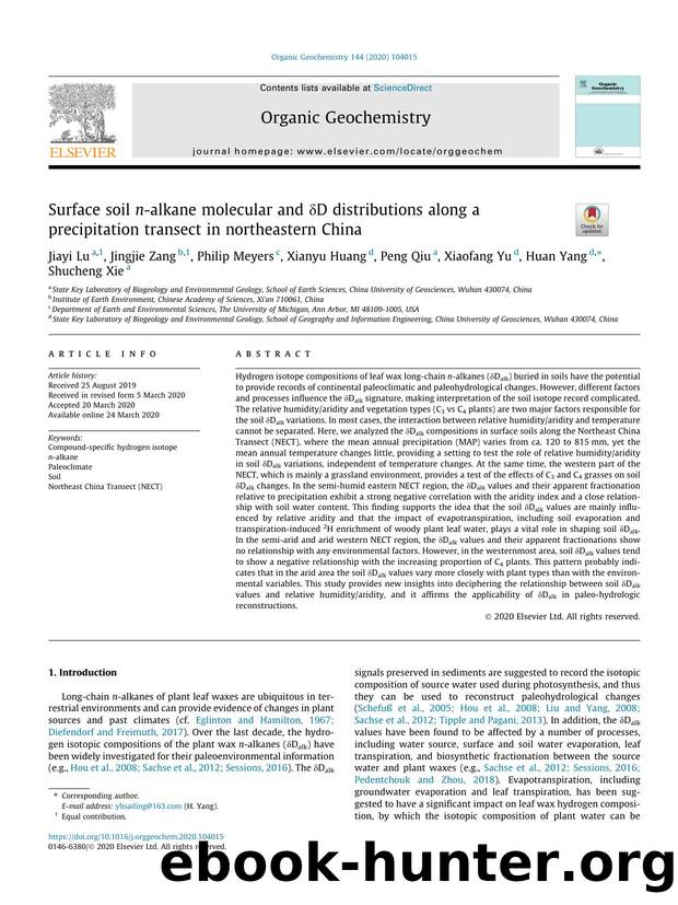 Surface soil n-alkane molecular and ÃÂ´D distributions along a precipitation transect in northeastern China by unknow