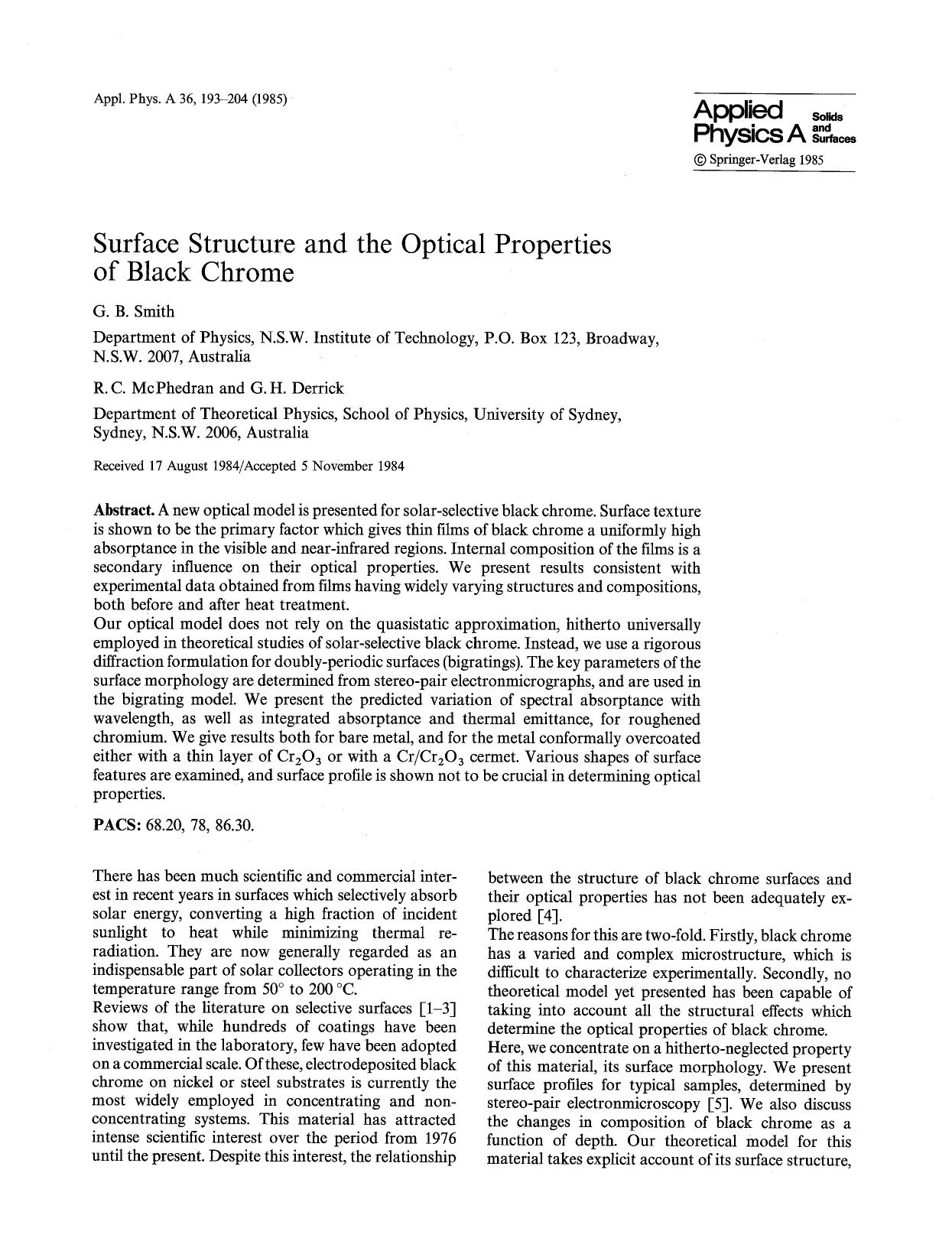 Surface structure and the optical properties of black chrome by Unknown