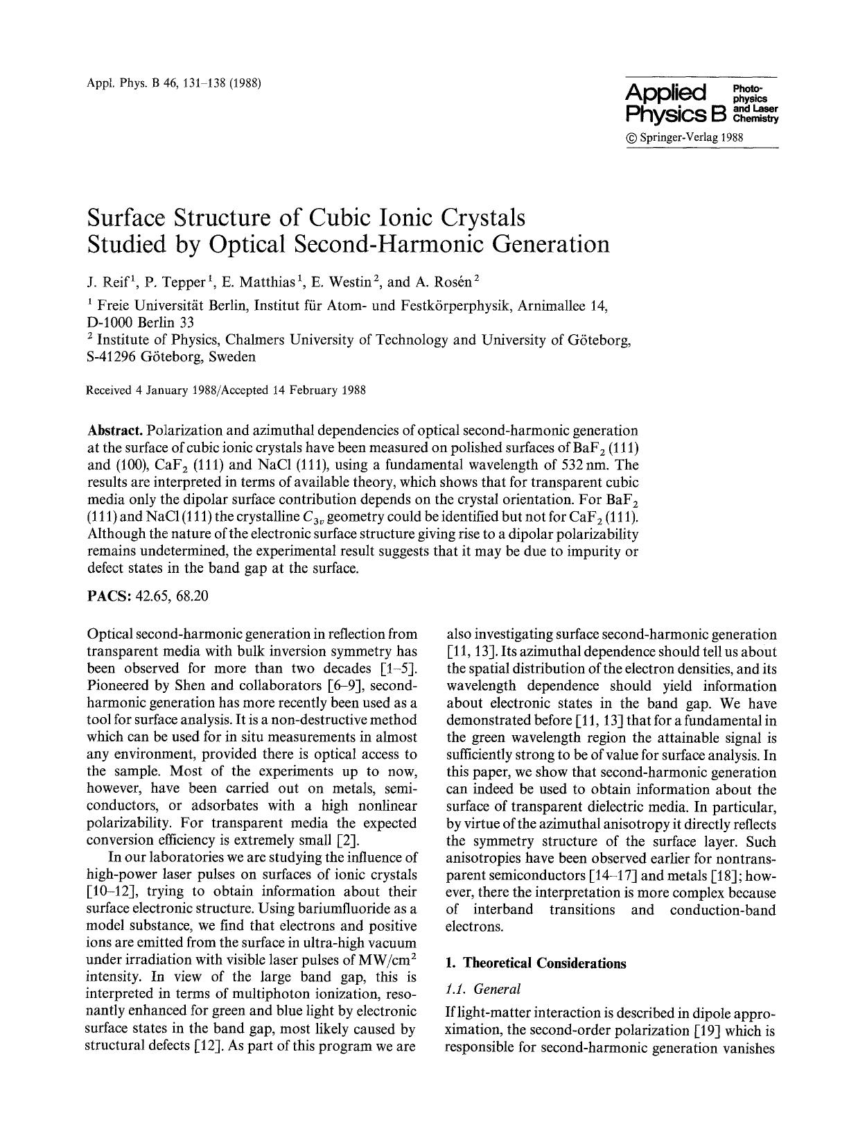 Surface structure of cubic ionic crystals studied by optical second-harmonic generation by Unknown