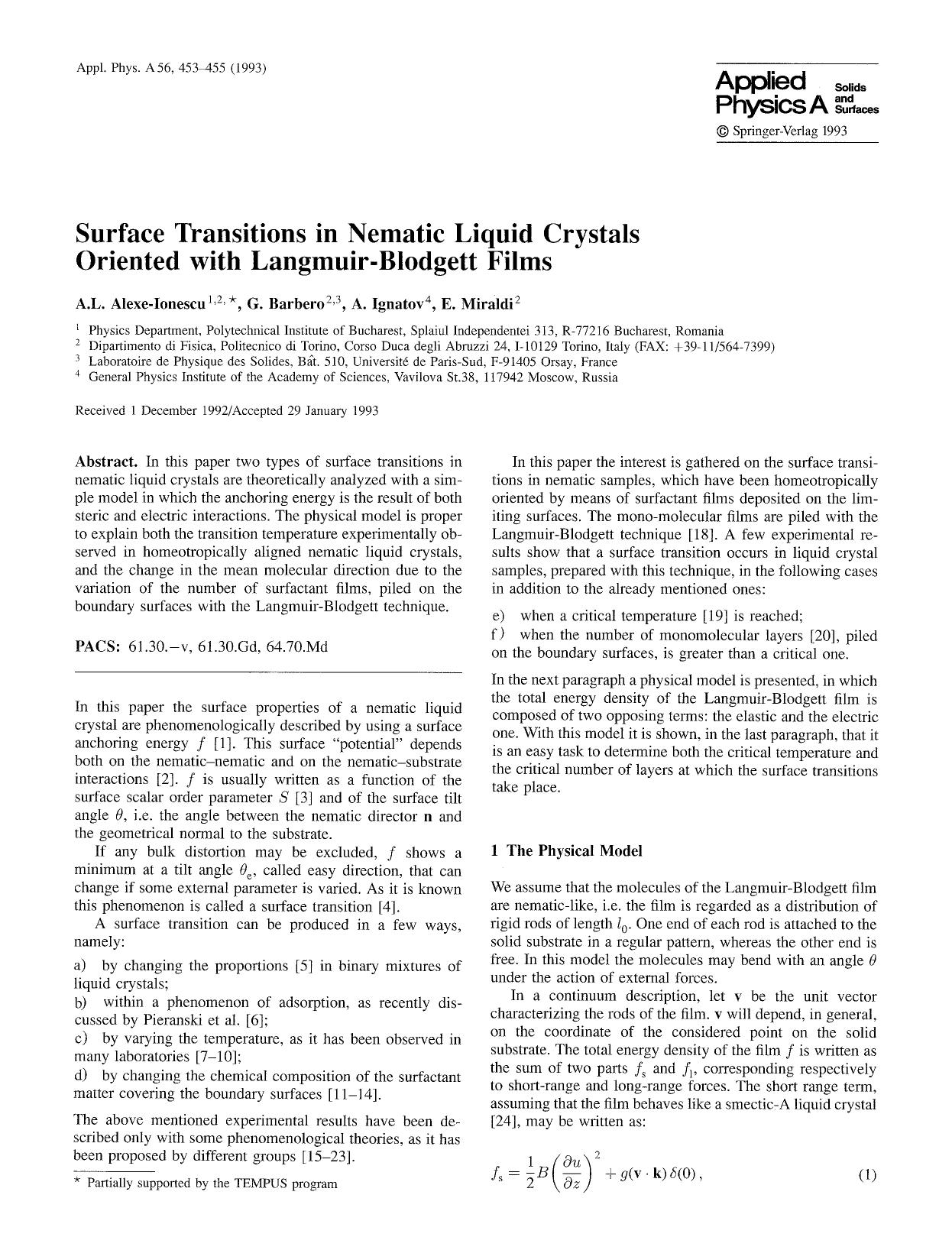 Surface transitions in nematic liquid crystals oriented with Langmuir-Blodgett films by Unknown