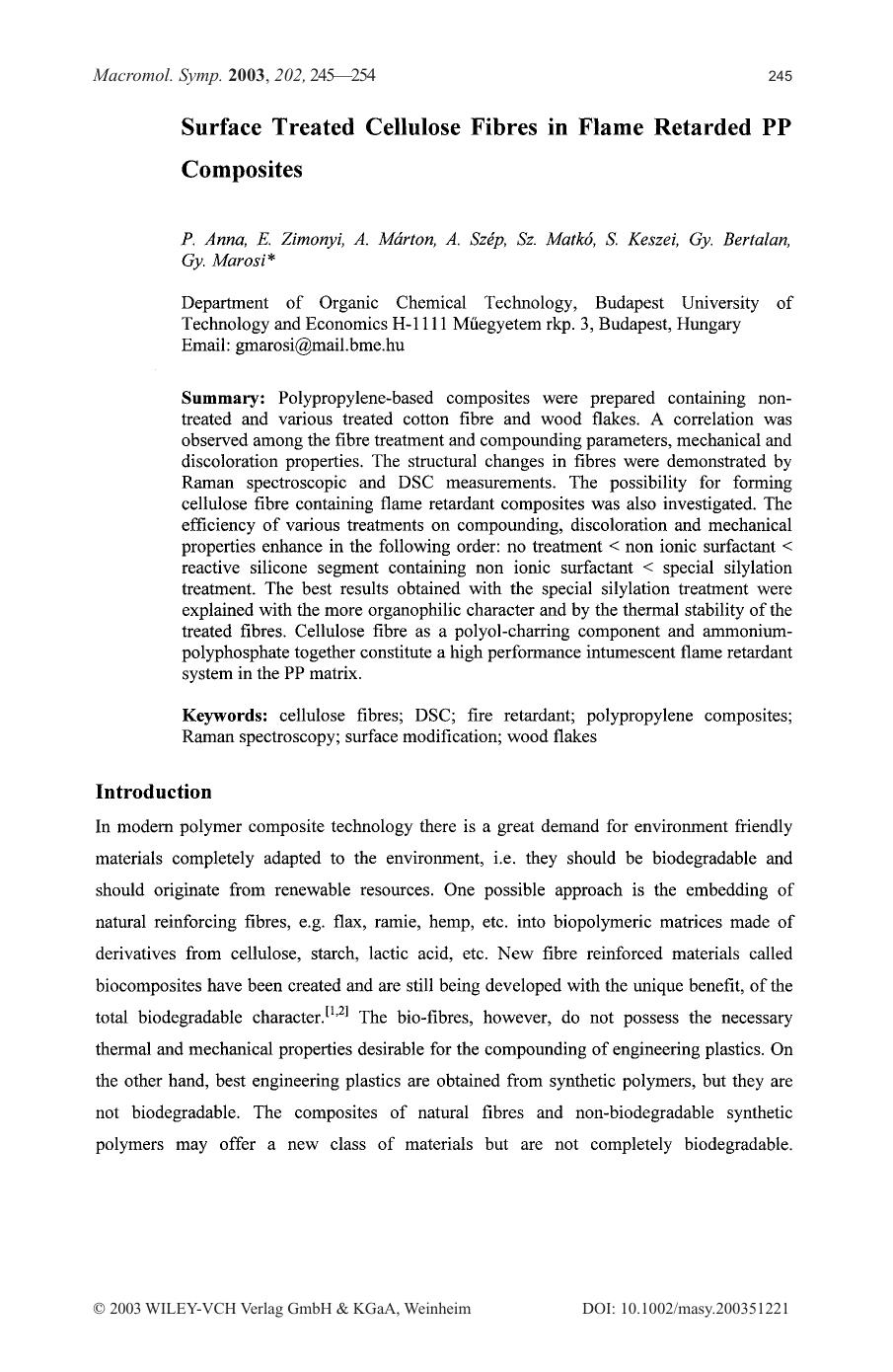 Surface treated cellulose fibres in flame retarded PP composites by Unknown