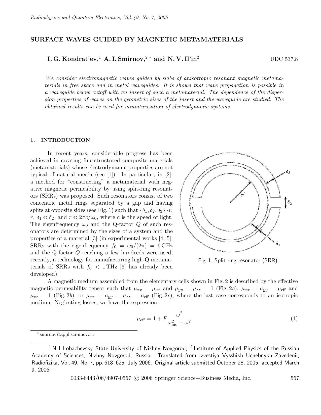 Surface waves guided by magnetic metamaterials by Unknown