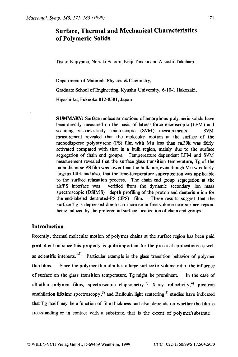 Surface, thermal and mechanical characteristics of polymeric solids by Unknown