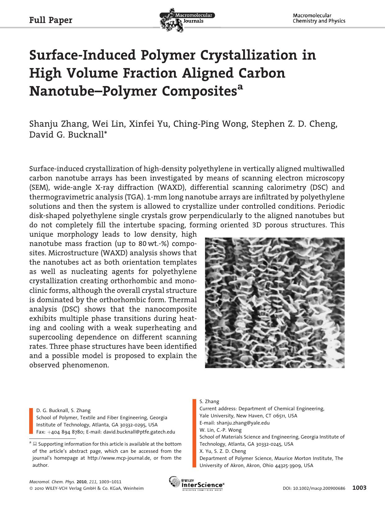 Surface?Induced Polymer Crystallization in High Volume Fraction Aligned Carbon Nanotube?Polymer Composites by unknow