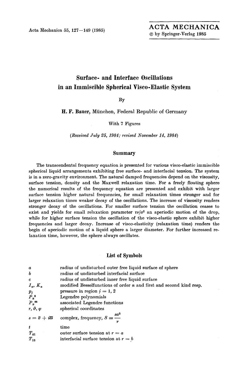 Surface- and interface oscillations in an immiscible spherical visco-elastic system by Unknown