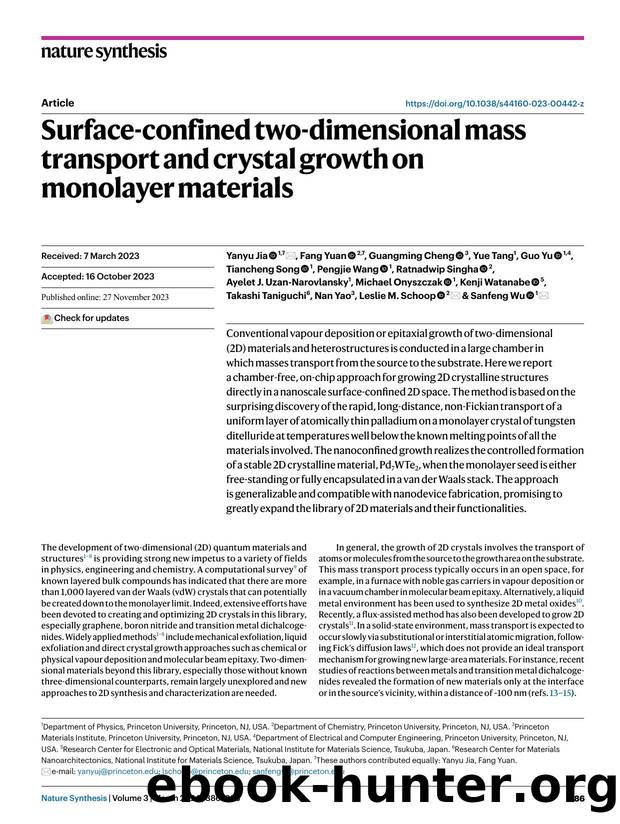 Surface-confined two-dimensional mass transport and crystal growth on monolayer materials by unknow