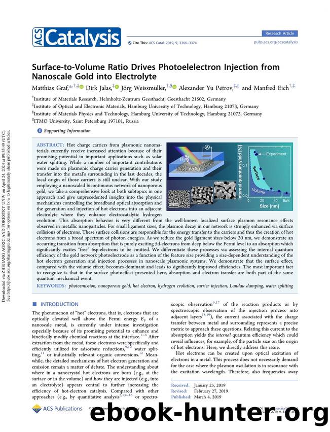 Surface-to-Volume Ratio Drives Photoelelectron Injection from Nanoscale Gold into Electrolyte by Matthias Graf Dirk Jalas Jörg Weissmüller Alexander Yu Petrov & Manfred Eich
