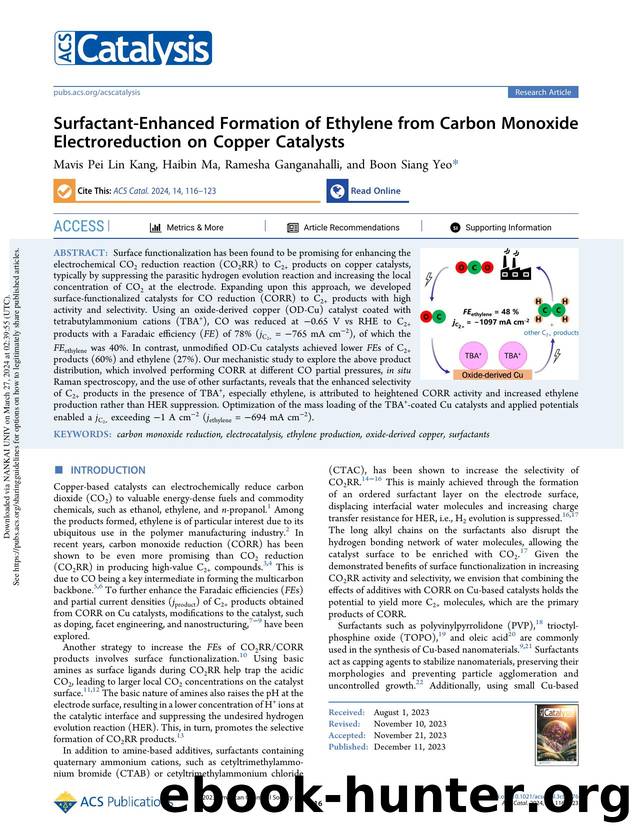 Surfactant-Enhanced Formation of Ethylene from Carbon Monoxide Electroreduction on Copper Catalysts by Mavis Pei Lin Kang Haibin Ma Ramesha Ganganahalli & Boon Siang Yeo