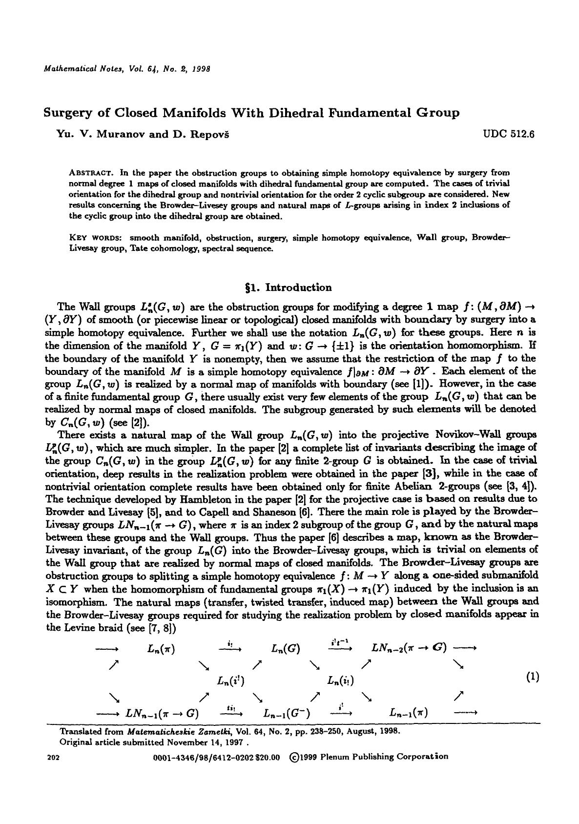 Surgery of closed manifolds with dihedral fundamental group by Unknown