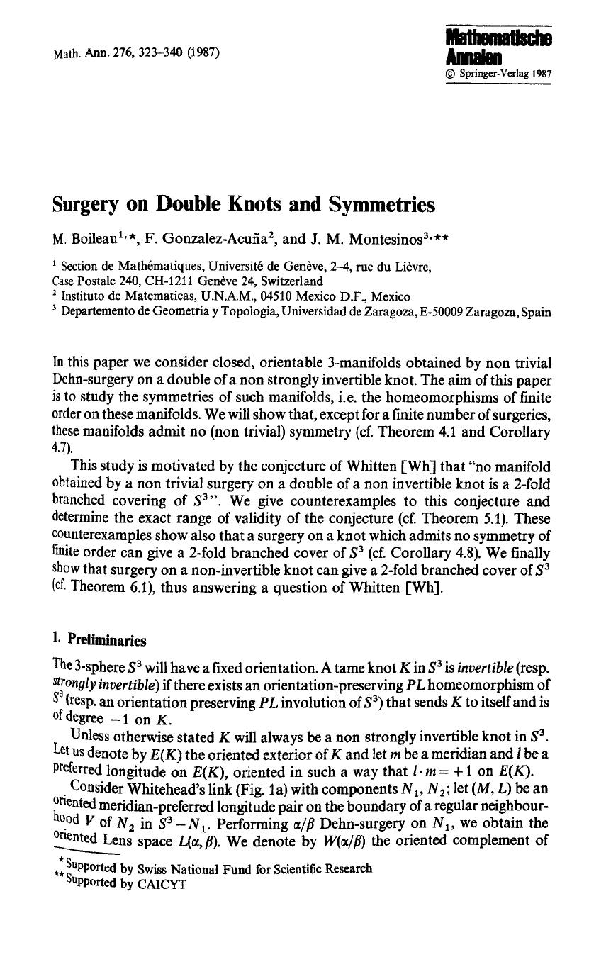 Surgery on double knots and symmetries by Unknown