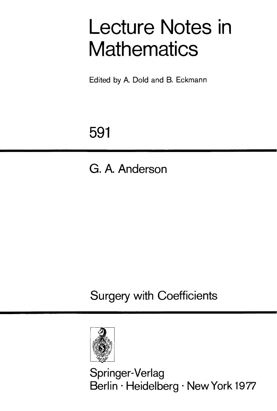 Surgery with Coefficients by Gerald A. Anderson (auth.)