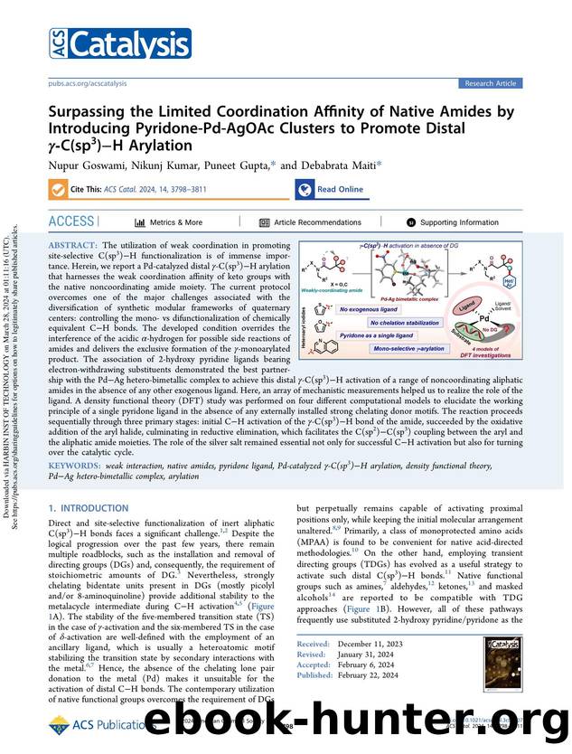 Surpassing the Limited Coordination Affinity of Native Amides by Introducing Pyridone-Pd-AgOAc Clusters to Promote Distal Î³-C(sp3)âH Arylation by Nupur Goswami Nikunj Kumar Puneet Gupta & Debabrata Maiti