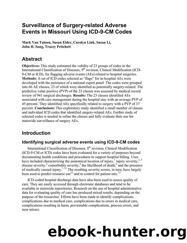 Surveillance of Surgery-related Adverse Events in Missouri Using ICD-9-CM Codes by Unknown