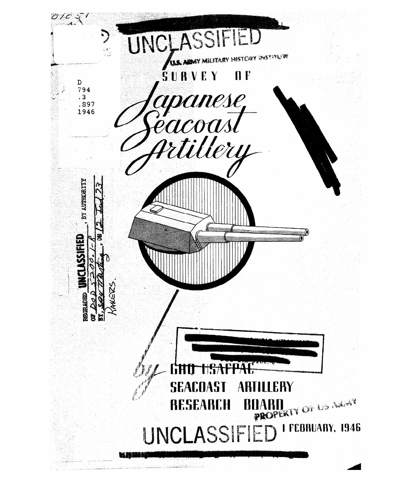Survey of Japanese seacoast artillery by United States. Army. Forces Pacific. Seacoast Artillery Research Board