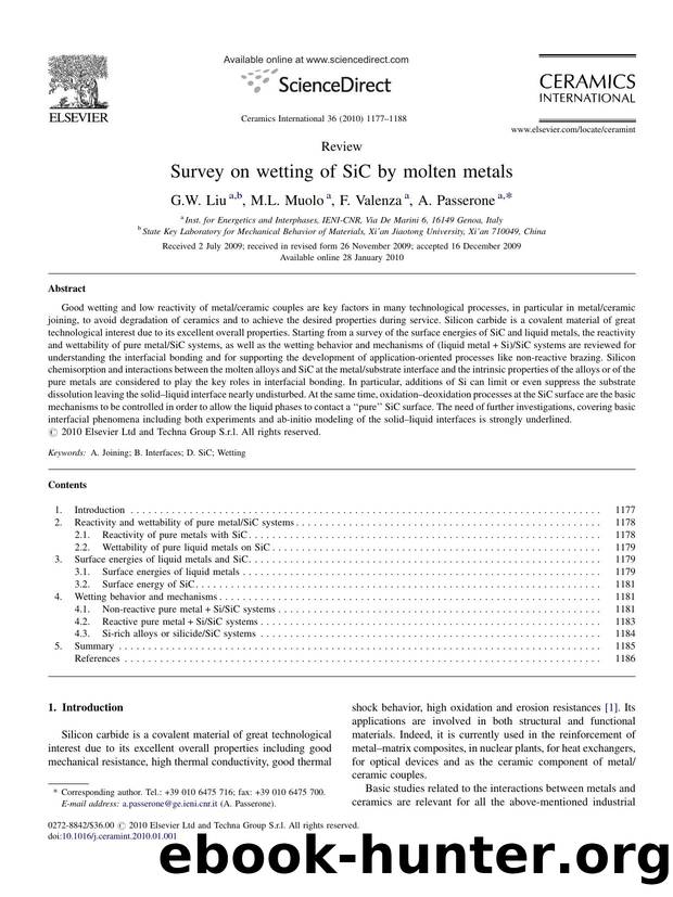 Survey on wetting of SiC by molten metals by G.W. Liu; M.L. Muolo; F. Valenza; A. Passerone