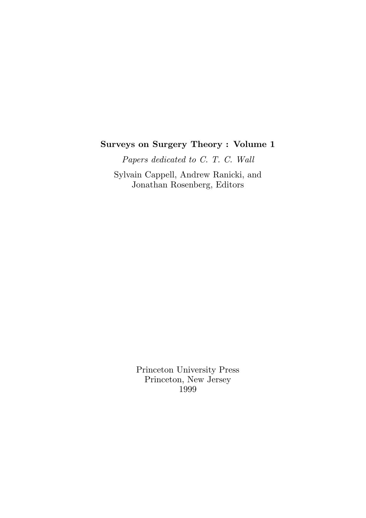 Surveys on surgery theory by Cappell Ranicki Rosenberg