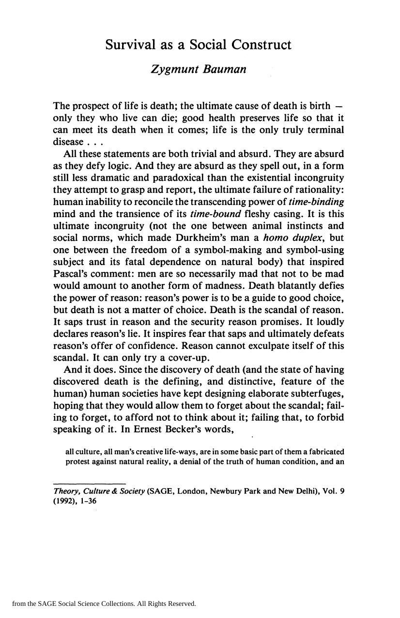 Survival As A Social Construct by Unknown