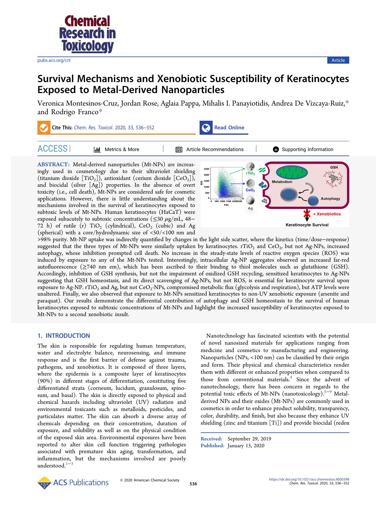 Survival Mechanisms and Xenobiotic Susceptibility of Keratinocytes Exposed to Metal-Derived Nanoparticles by unknow